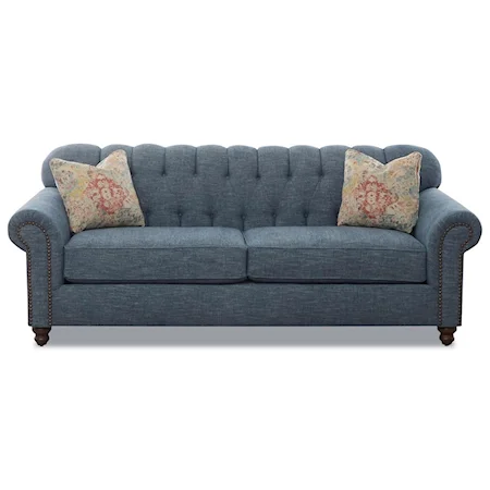 Traditional Stationary Sofa with Rolled Arms and Nailhead Trim